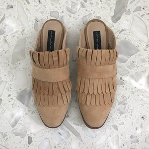 Steve Madden Adee Suede Kilt Fringe Mule Slides